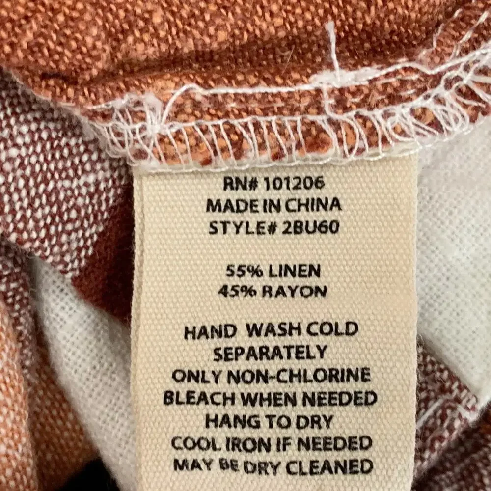 Soft Surroundings Carreaux Shirt Button Front Plaid Linen Blend Zipper Women’s M - Picture 8 of 9